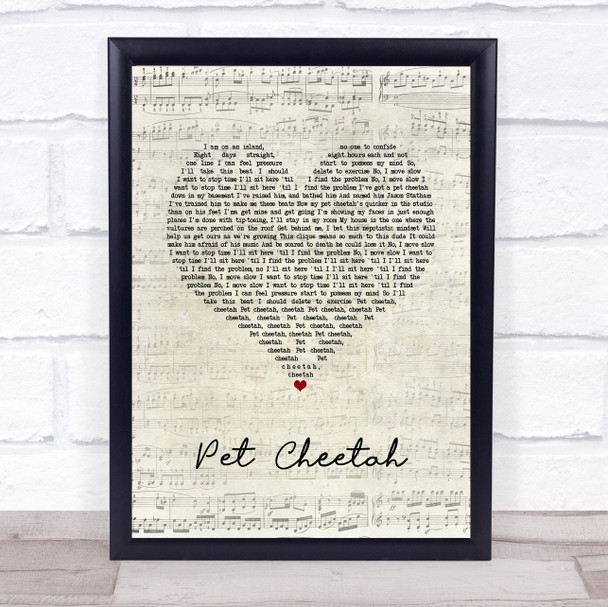 Twenty One Pilots Pet Cheetah Script Heart Song Lyric Quote Music Print