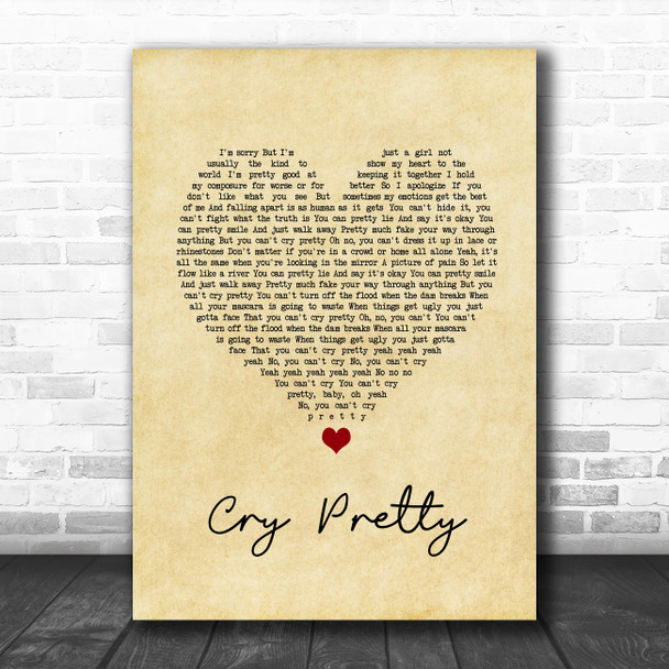 Carrie Underwood Cry Pretty Vintage Heart Song Lyric Quote Music Print