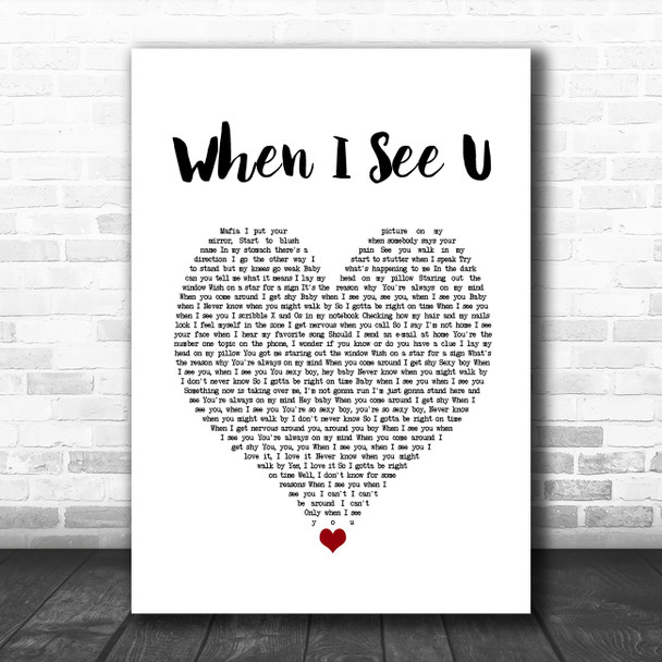 Fantasia Barrino When I See U White Heart Song Lyric Quote Music Print