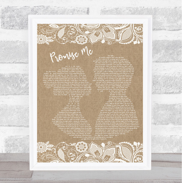 Beverley Craven Promise Me Burlap & Lace Song Lyric Quote Music Print