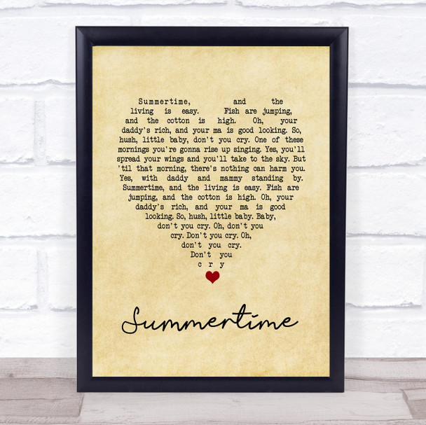 Ella Fitzgerald Summertime Vintage Heart Song Lyric Quote Music Print