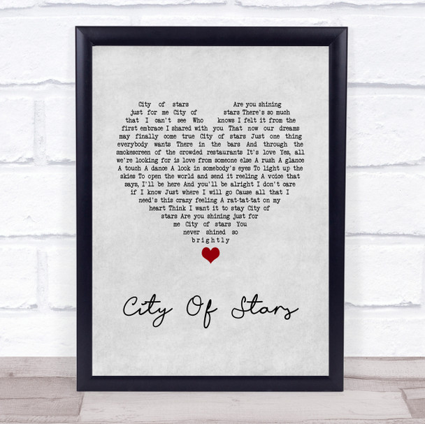 La La Land Cast City Of Stars Grey Heart Song Lyric Quote Music Print