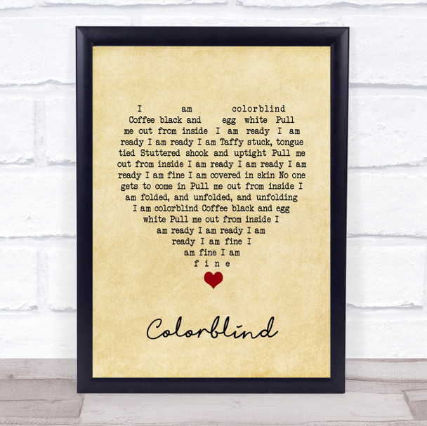Counting Crows Colorblind Vintage Heart Song Lyric Quote Music Print