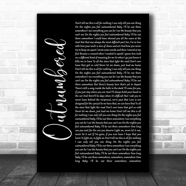 Dermot Kennedy Outnumbered Black Script Song Lyric Quote Music Print
