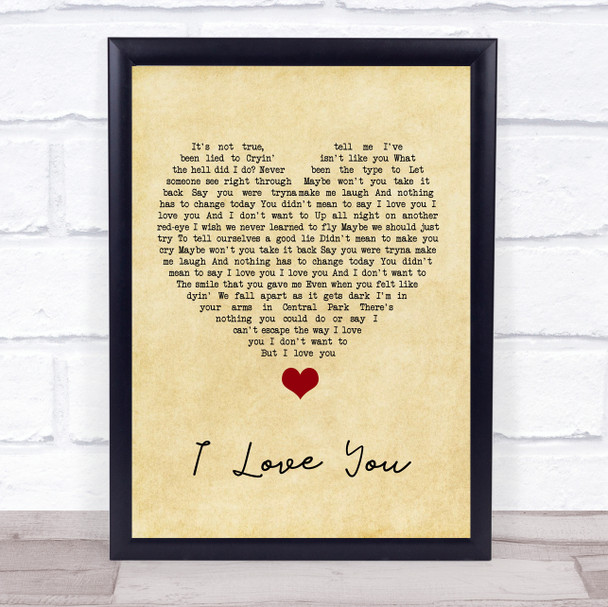 Billie Eilish I Love You Vintage Heart Song Lyric Quote Music Print