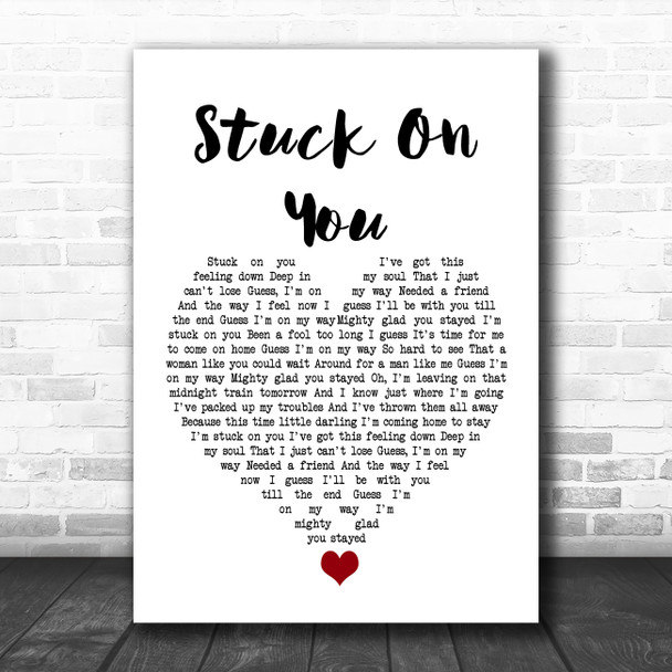 Lionel Richie Stuck On You White Heart Song Lyric Quote Music Print