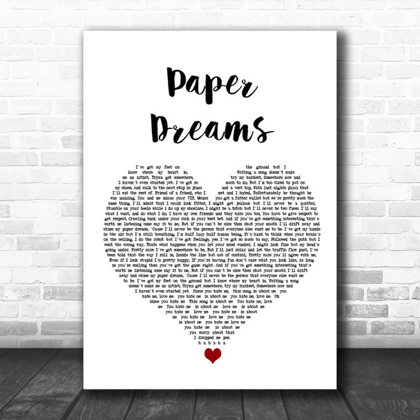 Lucy Spraggan Paper Dreams White Heart Song Lyric Quote Music Print