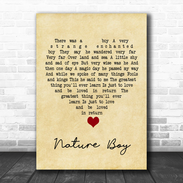 Nat King Cole Nature Boy Vintage Heart Song Lyric Quote Music Print