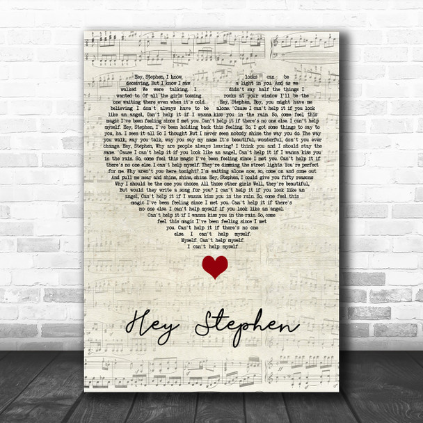 Taylor Swift Hey Stephen Script Heart Song Lyric Quote Music Print