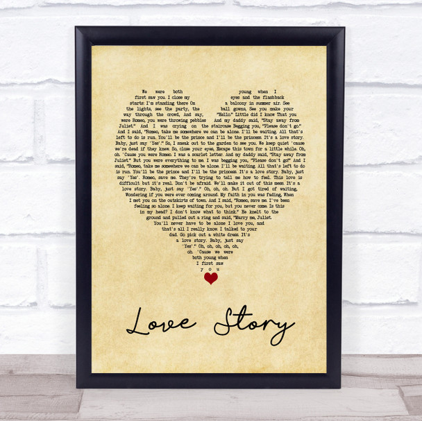 Taylor Swift Love Story Vintage Heart Song Lyric Quote Music Print