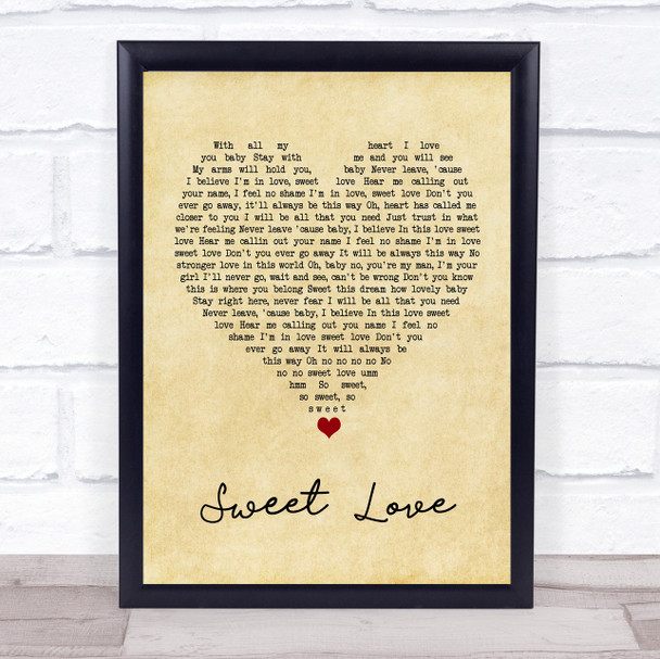 Anita Baker Sweet Love Vintage Heart Song Lyric Quote Music Print