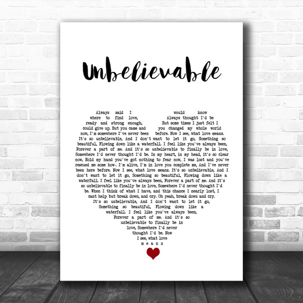 Craig David Unbelievable White Heart Song Lyric Quote Music Print