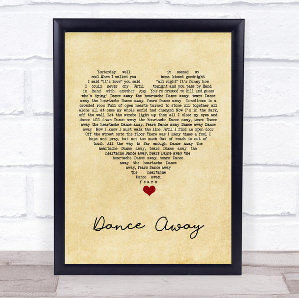 Roxy Music Dance Away Vintage Heart Song Lyric Quote Music Print