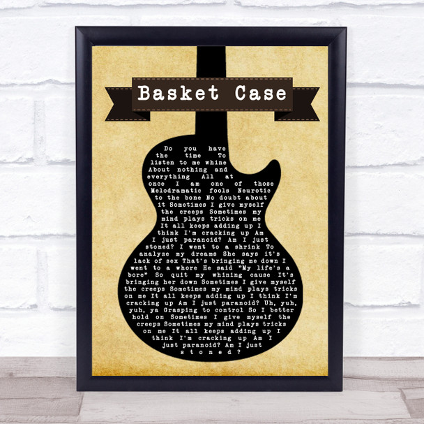 Green Day Basket Case Black Guitar Song Lyric Quote Music Print