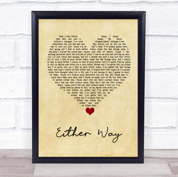 The Twang Either Way Vintage Heart Song Lyric Quote Music Print