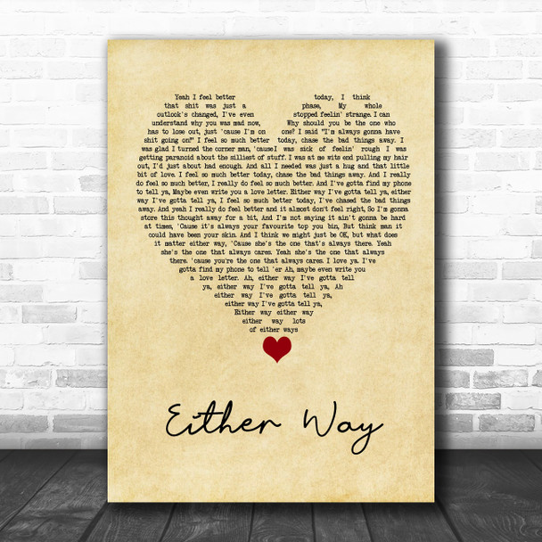 The Twang Either Way Vintage Heart Song Lyric Quote Music Print