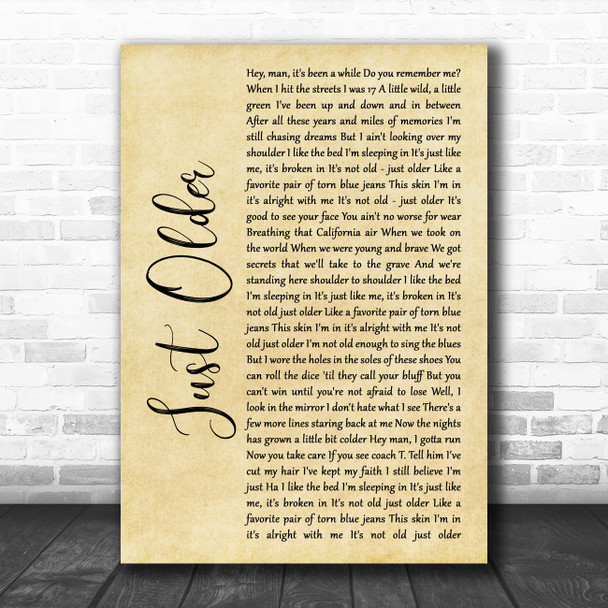 Bon Jovi Just Older Rustic Script Song Lyric Quote Music Print