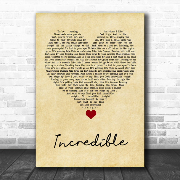 James TW Incredible Vintage Heart Song Lyric Quote Music Print