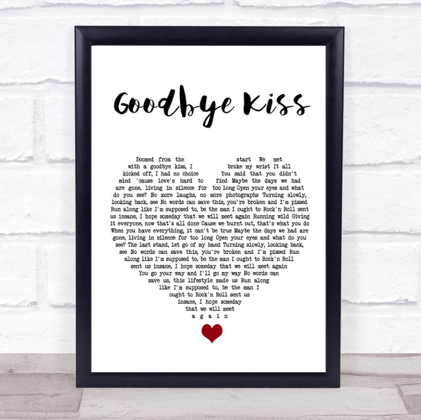 Kasabian Goodbye Kiss White Heart Song Lyric Quote Music Print