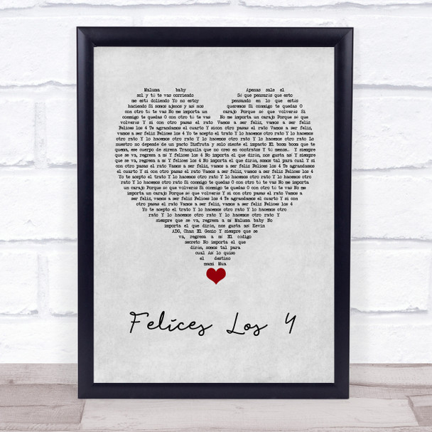 Maluma Felices Los 4 Grey Heart Song Lyric Quote Music Print