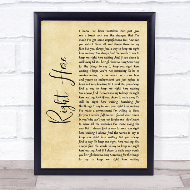 Staind Right Here Rustic Script Song Lyric Quote Music Print
