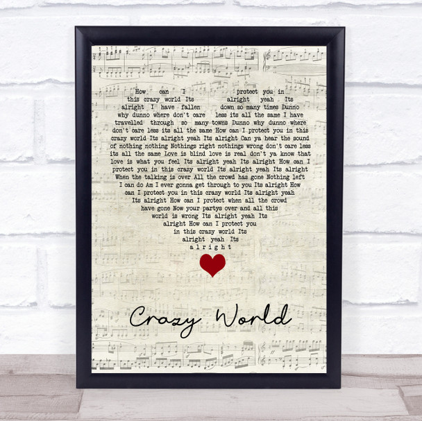 Aslan Crazy World Script Heart Song Lyric Quote Music Print