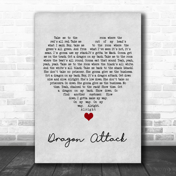 Queen Dragon Attack Grey Heart Song Lyric Quote Music Print