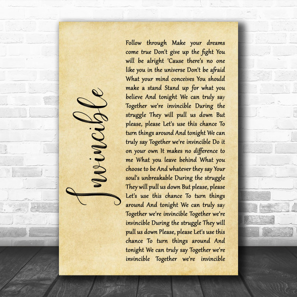 Muse Invincible Rustic Script Song Lyric Quote Music Print