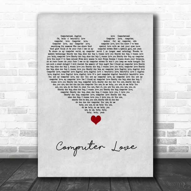 Zapp Computer Love Grey Heart Song Lyric Quote Music Print