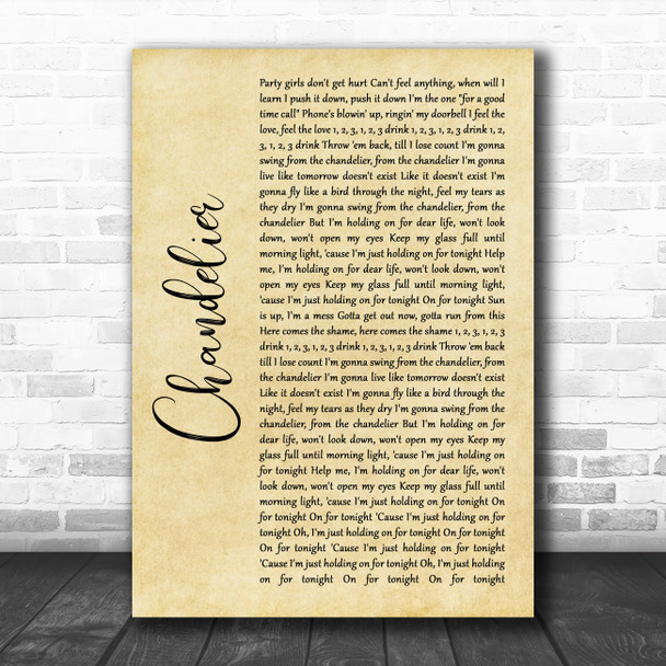 Sia Chandelier Rustic Script Song Lyric Quote Music Print