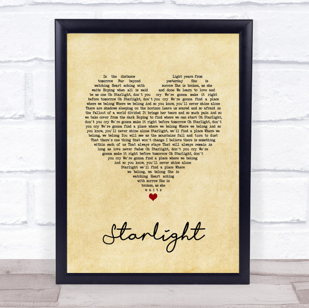 Slash Feat. Myles Kennedy Starlight Vintage Heart Song Lyric Quote Music Print