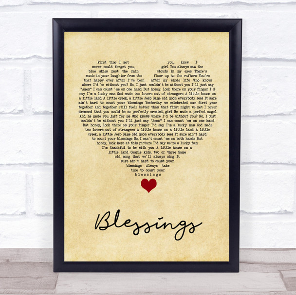 Florida Georgia Line Blessings Vintage Heart Song Lyric Quote Music Print
