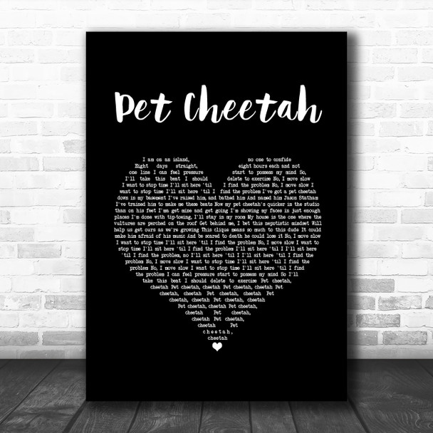 Twenty One Pilots Pet Cheetah Black Heart Song Lyric Quote Music Print