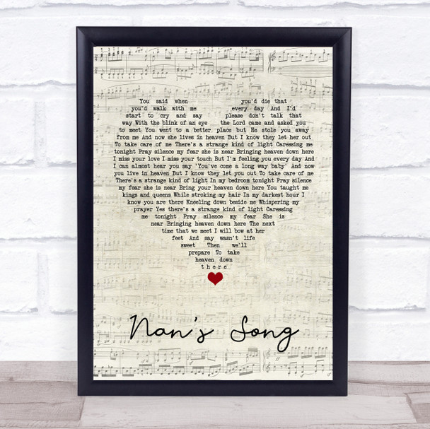 Robbie Williams Nan's Song Script Heart Song Lyric Quote Music Print