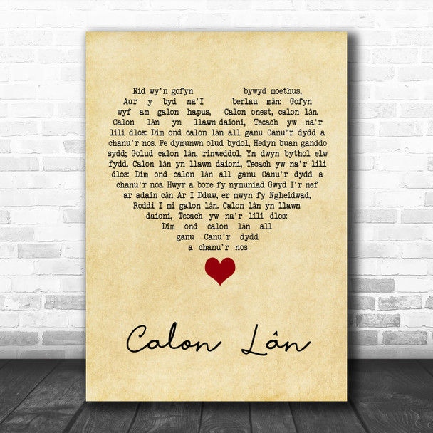 Cerys Matthews Calon Lân Vintage Heart Song Lyric Quote Music Print