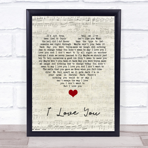 Billie Eilish I Love You Script Heart Song Lyric Quote Music Print