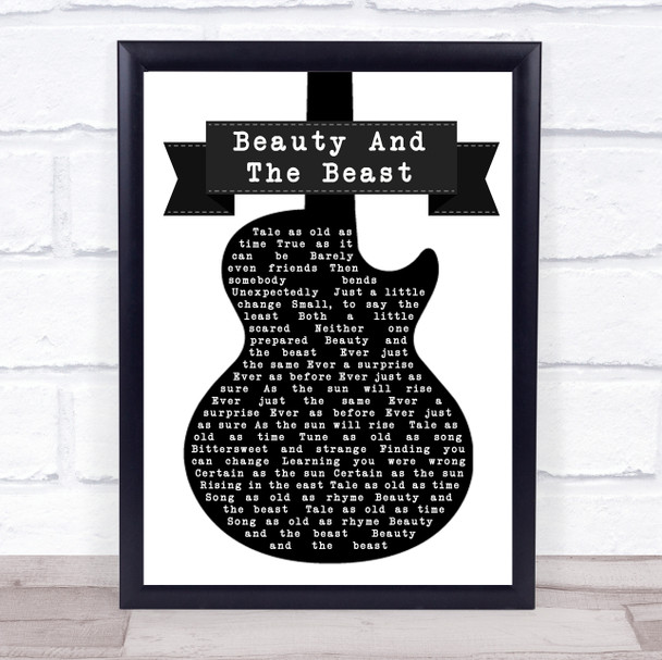 Celine Dion Beauty And The Beast Black & White Guitar Song Lyric Music Wall Art Print