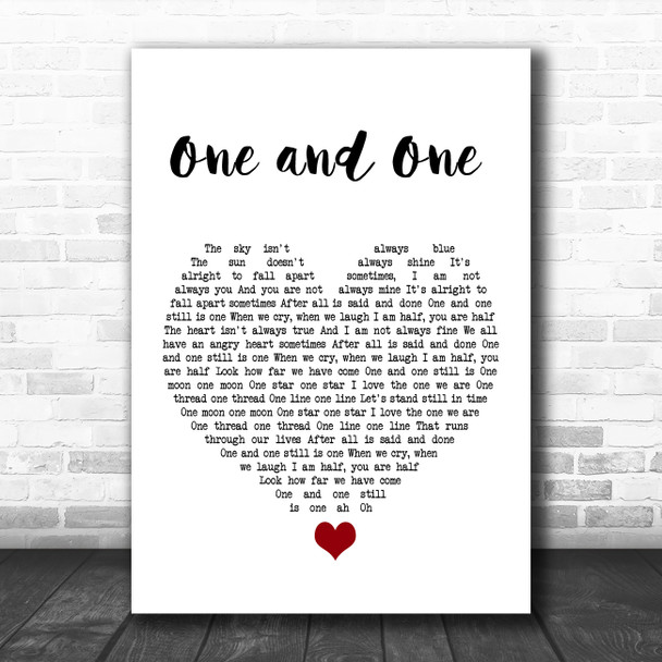 Robert Miles One and One White Heart Song Lyric Quote Music Print