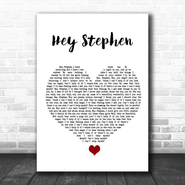 Taylor Swift Hey Stephen White Heart Song Lyric Quote Music Print