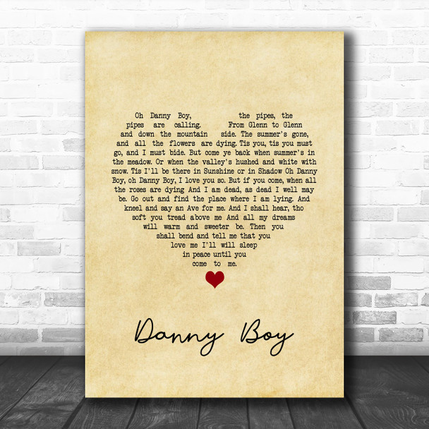 Eva Cassidy Danny Boy Vintage Heart Song Lyric Quote Music Print