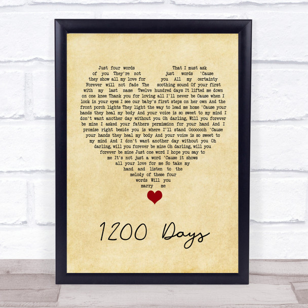 Eric Baker 1200 Days Vintage Heart Song Lyric Quote Music Print
