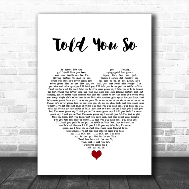 Little Mix Told You So White Heart Song Lyric Quote Music Print