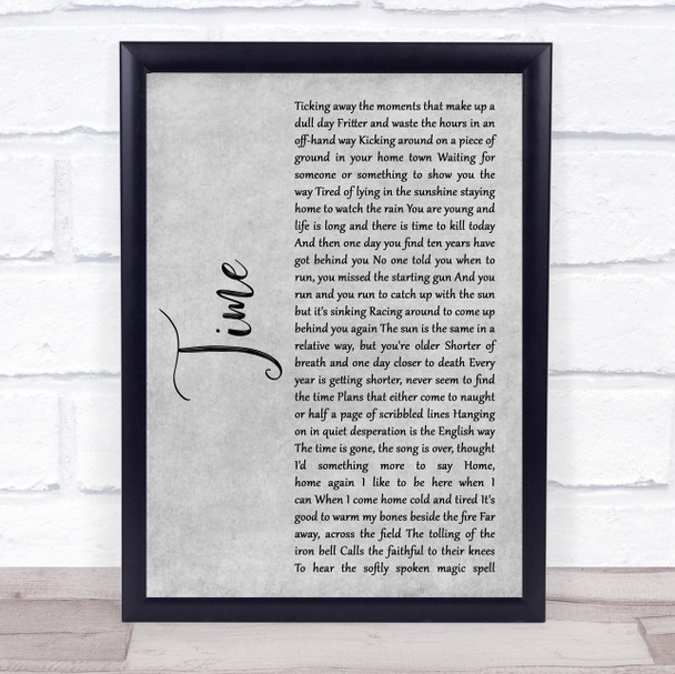 Pink Floyd Time Grey Rustic Script Song Lyric Quote Music Print