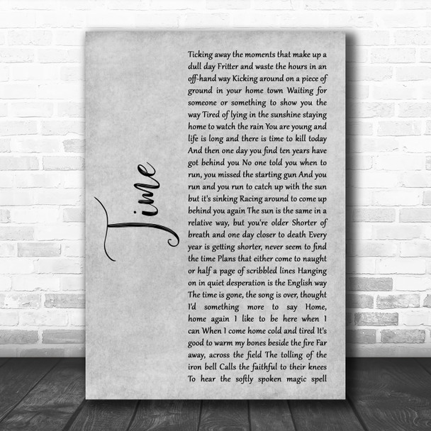 Pink Floyd Time Grey Rustic Script Song Lyric Quote Music Print