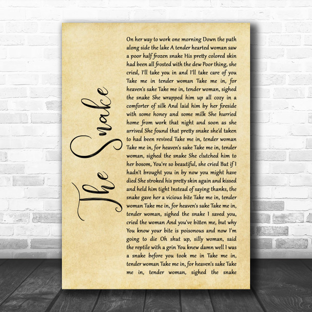 Al Wilson The Snake Rustic Script Song Lyric Quote Music Print