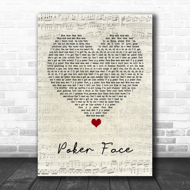 Lady Gaga Poker Face Script Heart Song Lyric Quote Music Print