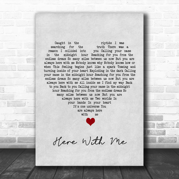 Susie Suh Here With Me Grey Heart Song Lyric Quote Music Print