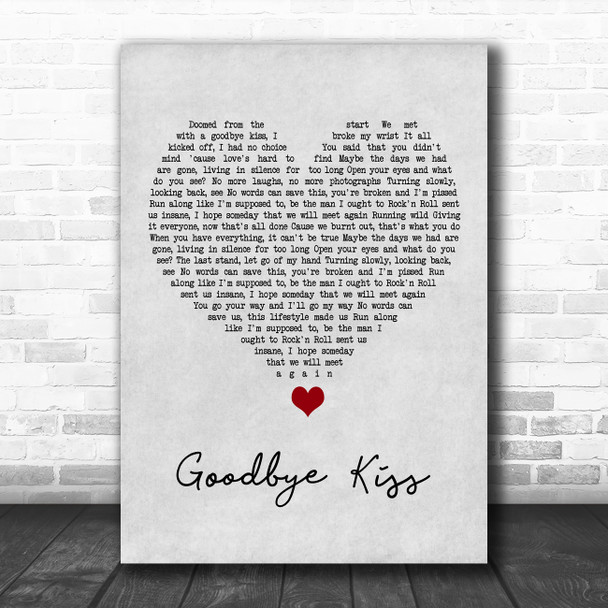 Kasabian Goodbye Kiss Grey Heart Song Lyric Quote Music Print