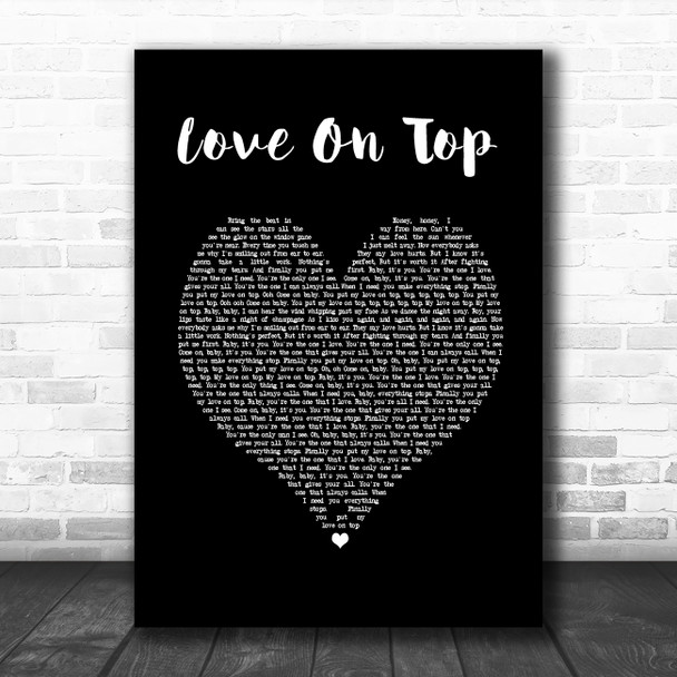 Beyonce Love On Top Black Heart Song Lyric Quote Music Print