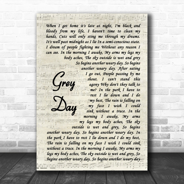 Madness Grey Day Vintage Script Song Lyric Quote Music Print